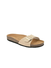 Women Beige Open Toe Flats with Buckles Women Beige Open Toe Flats with Buckles