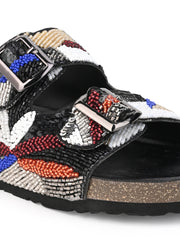 A pair of Black Hand Embroided sliders A pair of Black Hand Embroided sliders