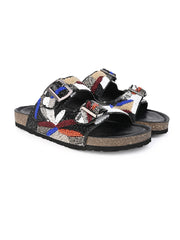 A pair of Black Hand Embroided sliders A pair of Black Hand Embroided sliders
