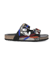 A pair of Black Hand Embroided sliders A pair of Black Hand Embroided sliders