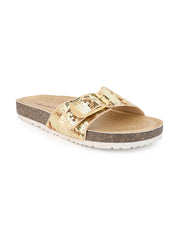 A pair of Gold Hand Embroided Open Toe Flats A pair of Gold Hand Embroided Open Toe Flats