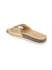 A pair of Gold Hand Embroided Open Toe Flats A pair of Gold Hand Embroided Open Toe Flats