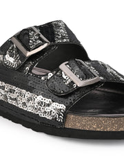 A pair of Balck/Silver Hand Embroided sliders A pair of Balck/Silver Hand Embroided sliders