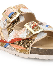 A pair of White Hand Embroided sliders A pair of White Hand Embroided sliders