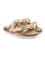 A pair of White Hand Embroided sliders A pair of White Hand Embroided sliders