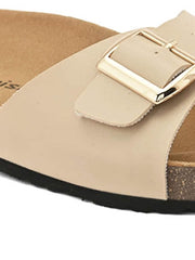 Women Beige Open Toe Flats with Buckles Women Beige Open Toe Flats with Buckles