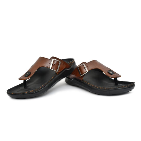 Brown Leather Slippers For Men By CM