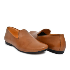 Men's tan slip-on leather shoes with a sleek design Men's tan slip-on leather shoes with a sleek design