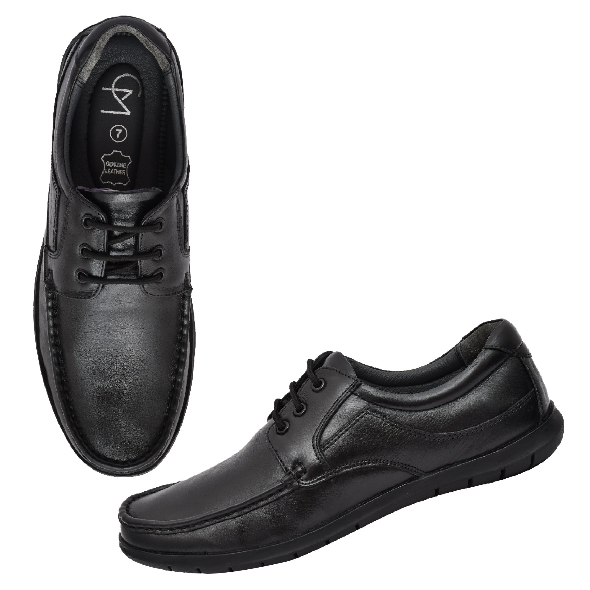 Fashion-forward black leather lace-up shoes with superior comfort. Fashion-forward black leather lace-up shoes with superior comfort.