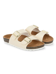 Women White Double Strap Sliders Women White Double Strap Sliders