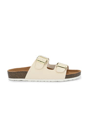 Women White Double Strap Sliders Women White Double Strap Sliders