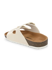 Women White Double Strap Sliders Women White Double Strap Sliders