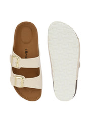 Women White Double Strap Sliders Women White Double Strap Sliders