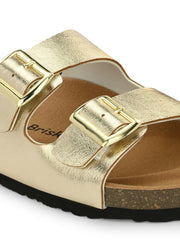 Women Gold Double Strap Sliders Women Gold Double Strap Sliders