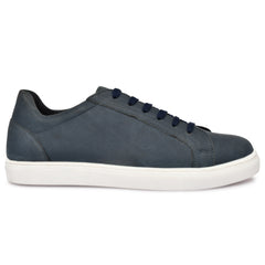 Side view of Country Maddox Blue Nu-buck Leather Sneakers showcasing unique detailing Side view of Country Maddox Blue Nu-buck Leather Sneakers showcasing unique detailing
