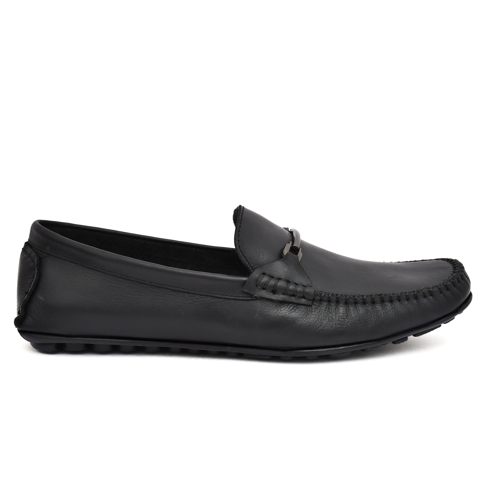 Side view of Black Leather Loafers showcasing flexibility and comfort Side view of Black Leather Loafers showcasing flexibility and comfort