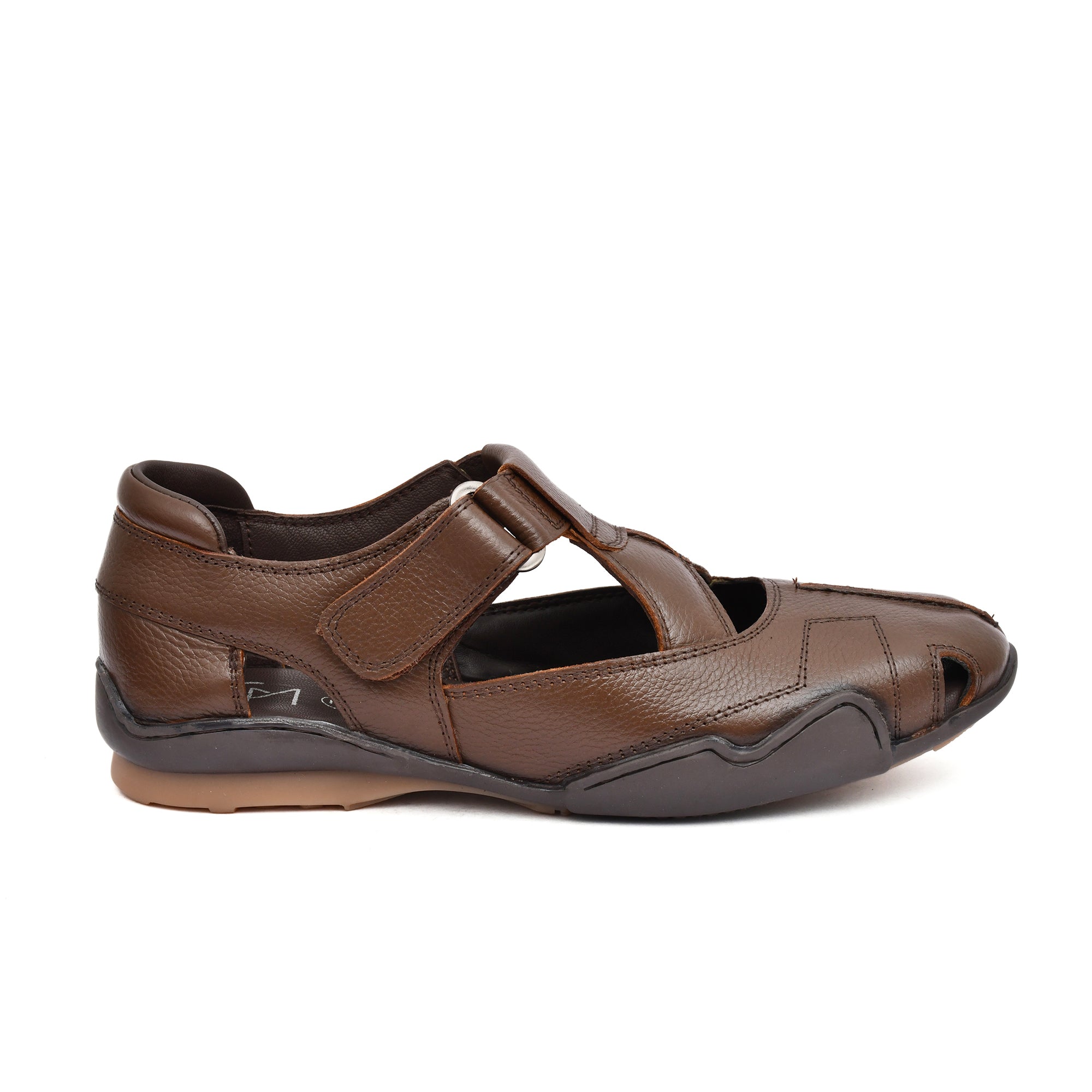 Side view of tan leather sandals by Country Maddox, emphasizing the sleek design. Side view of tan leather sandals by Country Maddox, emphasizing the sleek design.