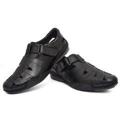 Black leather sandals featuring a modern style and cushioned fit Black leather sandals featuring a modern style and cushioned fit