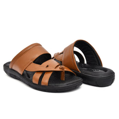 Stylish and comfortable tan leather slippers for men Stylish and comfortable tan leather slippers for men