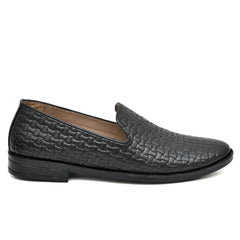 Men's black leather slip-on footwear by Country Maddox, ideal for casual wear Men's black leather slip-on footwear by Country Maddox, ideal for casual wear