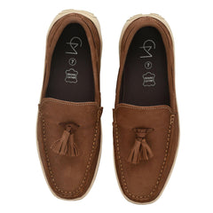Lightweight and stylish olive loafers with a classic tassel accent. Lightweight and stylish olive loafers with a classic tassel accent.