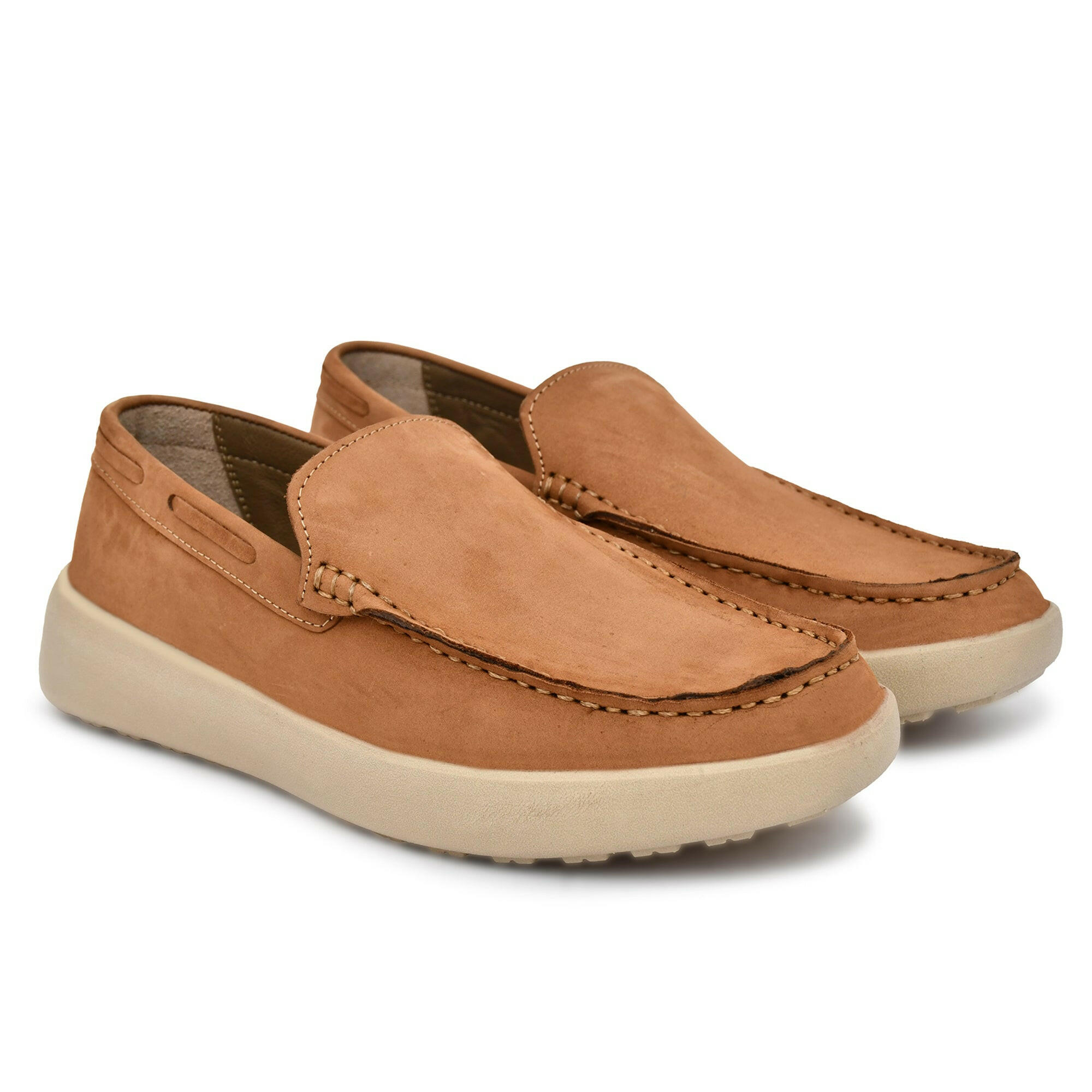 Lightweight and comfortable NU-buk leather loafers in olive color. Lightweight and comfortable NU-buk leather loafers in olive color.