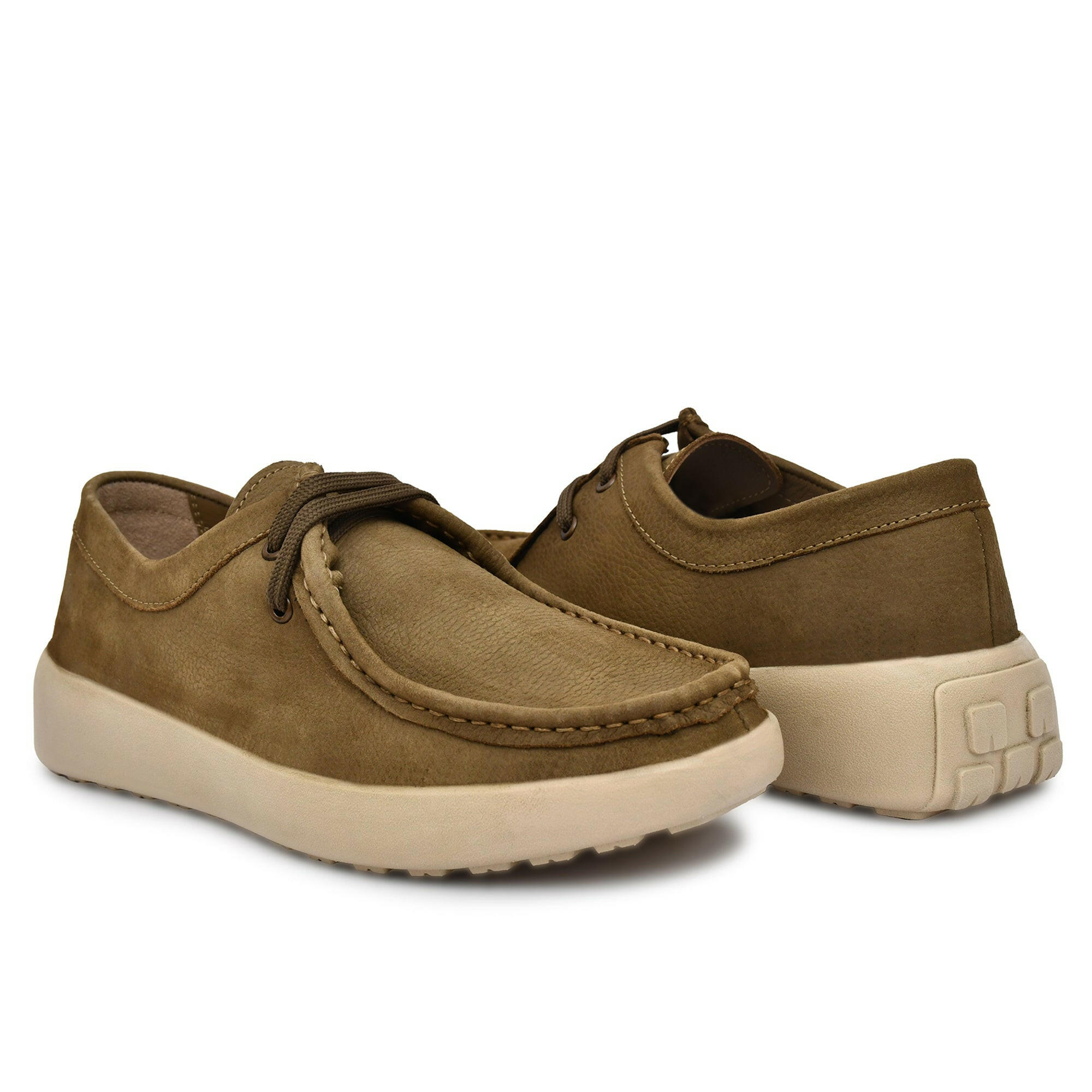 Olive NU-buk Leather Lace-up shoes showcasing a sleek design. Olive NU-buk Leather Lace-up shoes showcasing a sleek design.