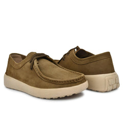 Olive NU-buk Leather Lace-up shoes showcasing a sleek design. Olive NU-buk Leather Lace-up shoes showcasing a sleek design.