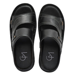 Premium quality black leather slippers with a sleek design Premium quality black leather slippers with a sleek design