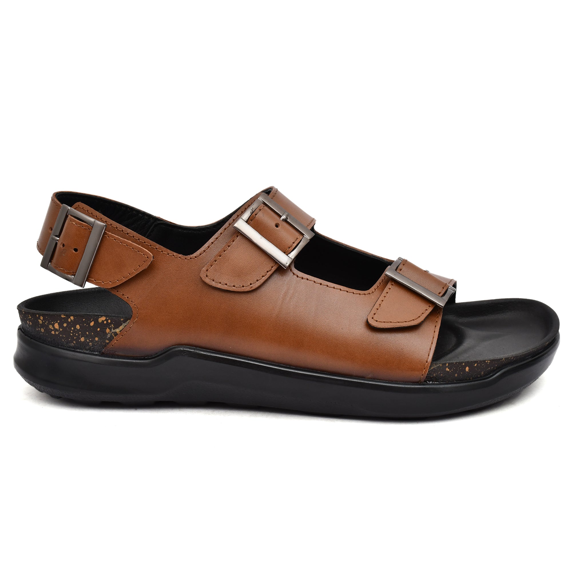 Side profile of stylish leather sandals, combining durability and flair. Side profile of stylish leather sandals, combining durability and flair.