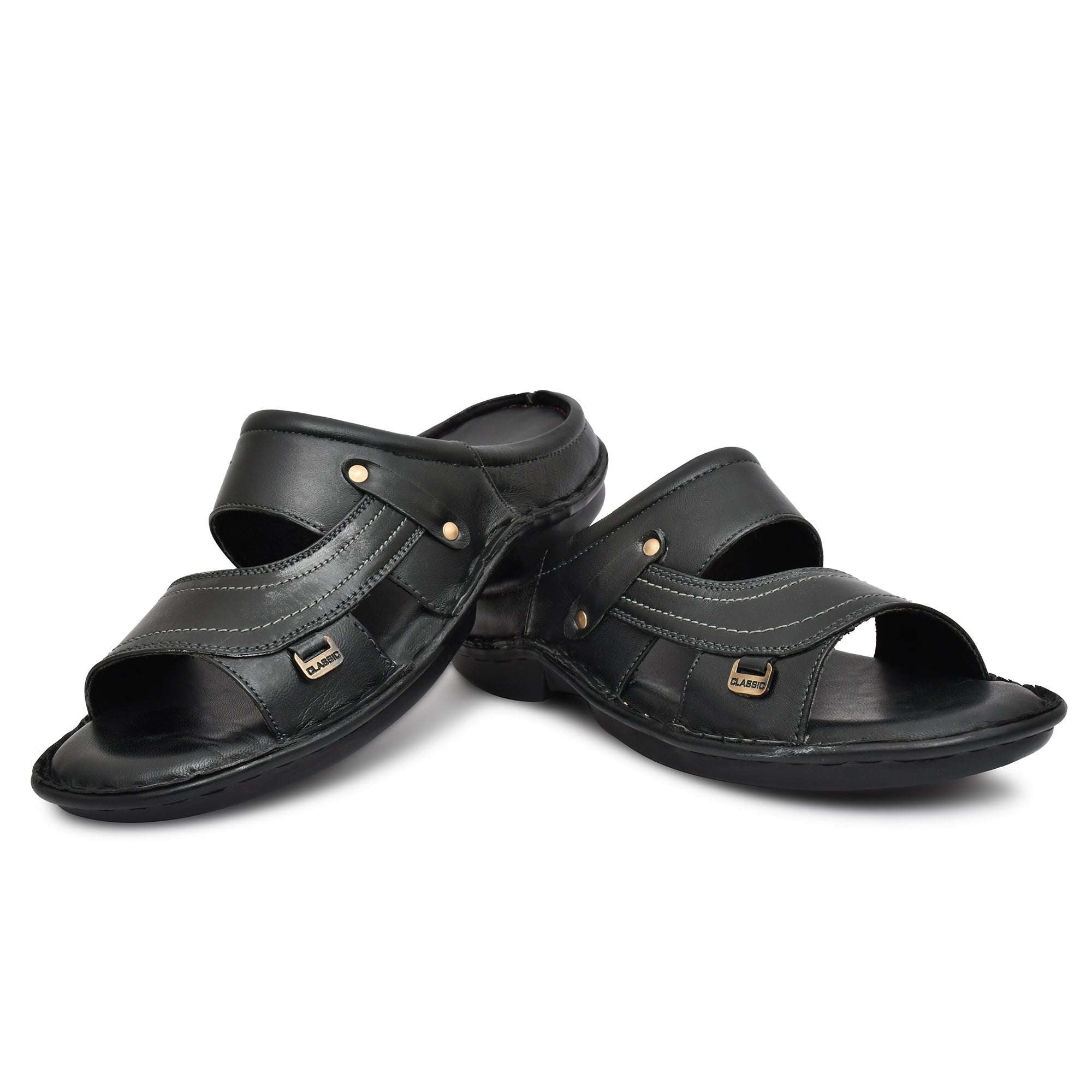 Comfortable men’s black leather slippers made by Country Maddox Comfortable men’s black leather slippers made by Country Maddox