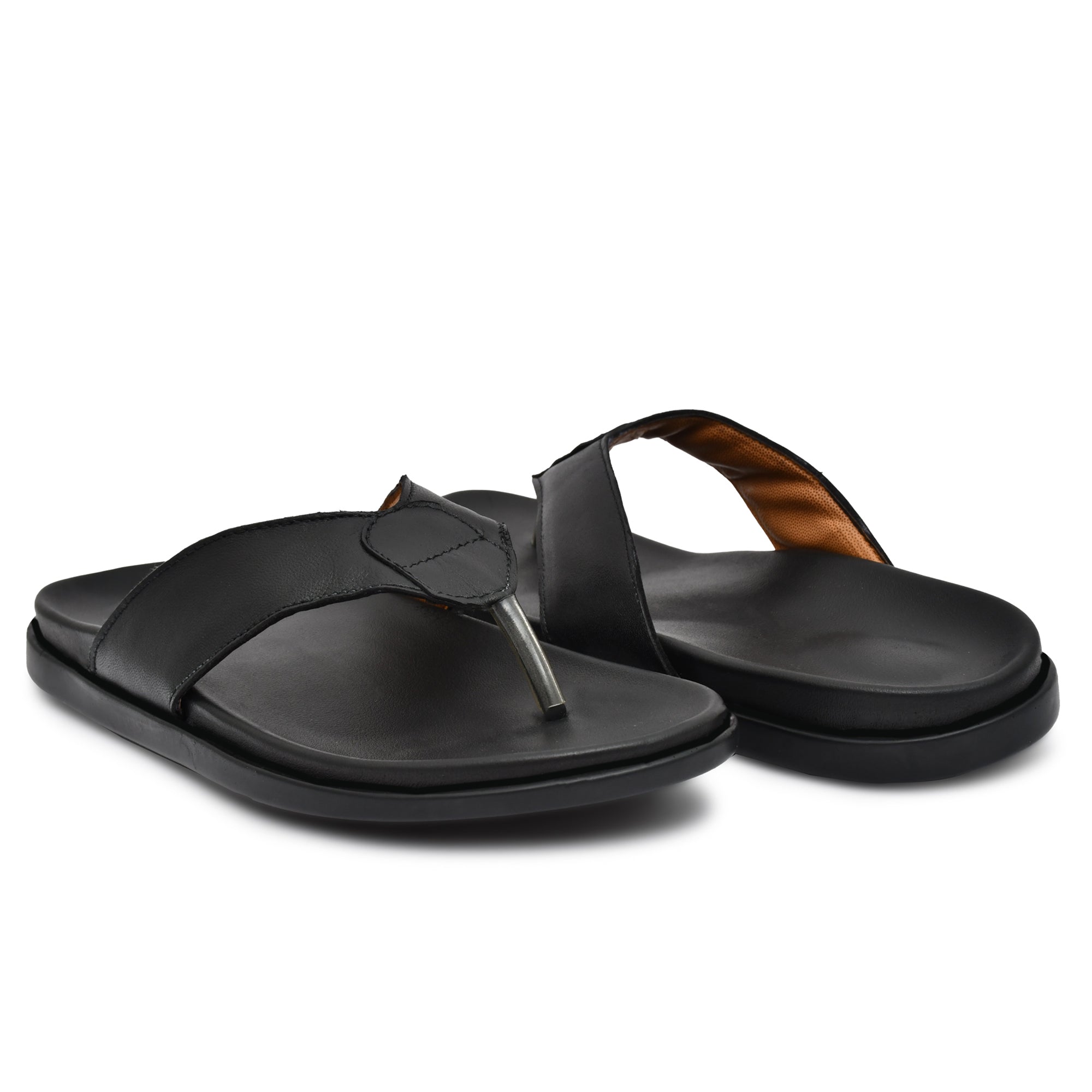 Country Maddox men’s black leather V-shaped slippers, perfect for casual wear Country Maddox men’s black leather V-shaped slippers, perfect for casual wear