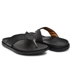 Country Maddox men’s black leather V-shaped slippers, perfect for casual wear Country Maddox men’s black leather V-shaped slippers, perfect for casual wear