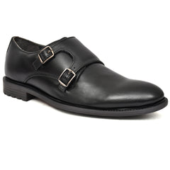 Sleek black leather monk shoes with refined metal buckles by Country Maddox. Sleek black leather monk shoes with refined metal buckles by Country Maddox.