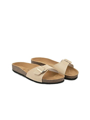 Women Beige Open Toe Flats with Buckles Women Beige Open Toe Flats with Buckles