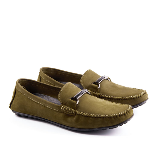 Olive leather loafers by Country Maddox