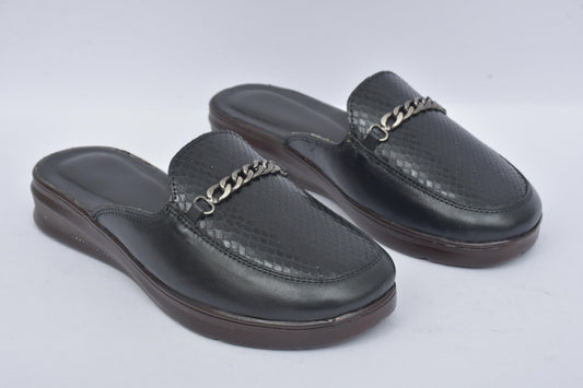 Women’s Black Chain Detail Slip-On Mule Loafers — Country Maddox footwear styling