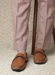 Model wearing Country Maddox Tan Leather Loafers paired with casual attire, demonstrating versatility for any occasion.