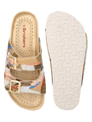 A pair of White Hand Embroided sliders