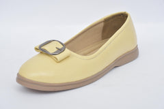 Women's off white buckle detail ballerina flat, front angle