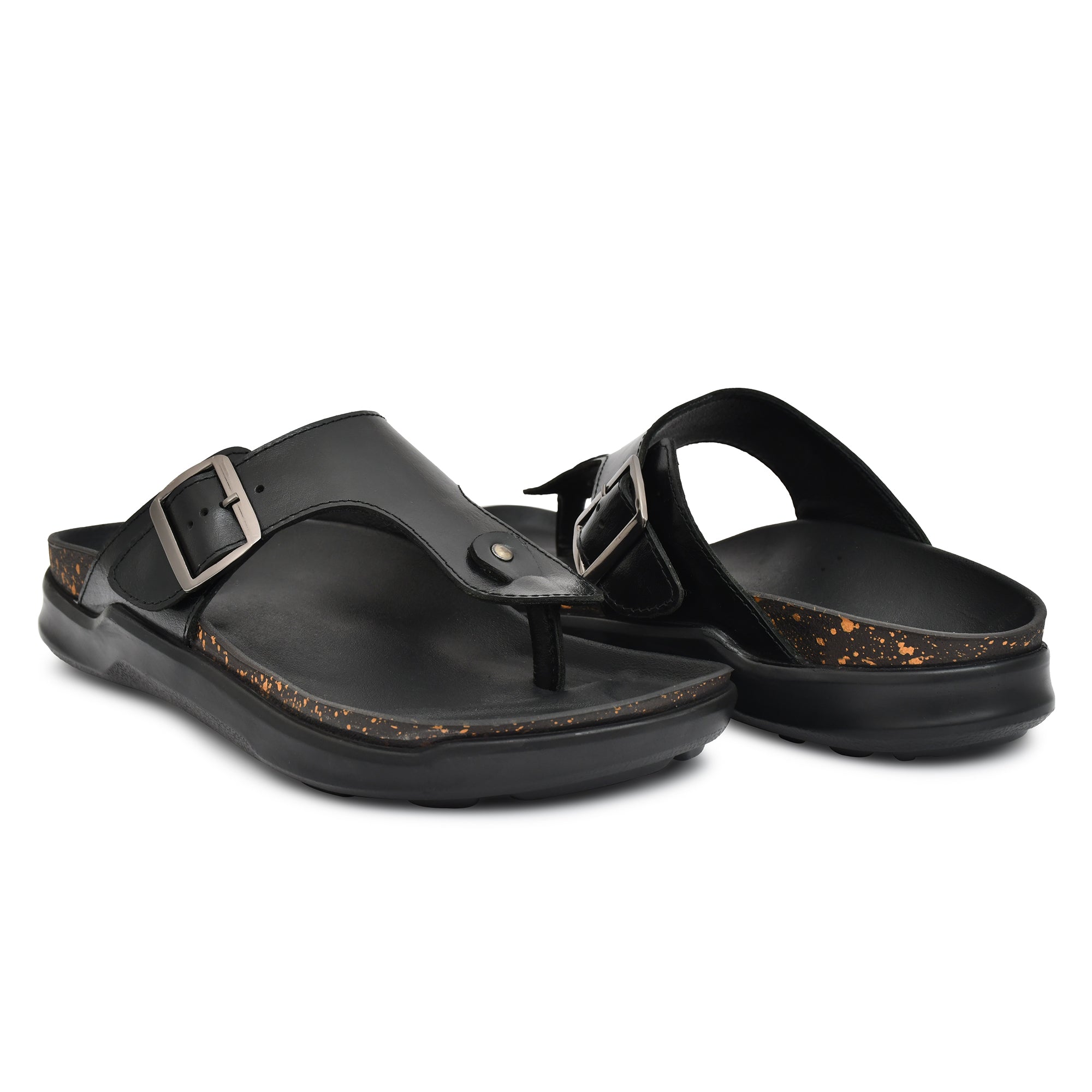 Country Maddox Black Leather Slippers 