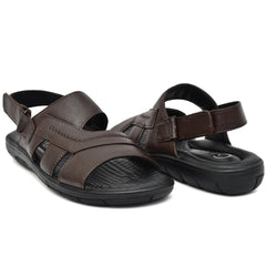 Stylish brown leather sandals for men with a classic slip-on design.