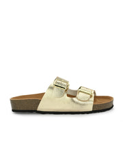 Women Gold Double Strap Sliders