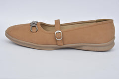 Women's Tan Double Buckle Mary Jane Flats