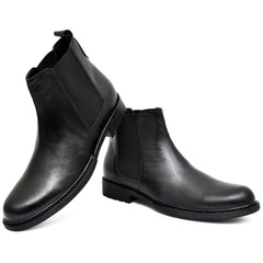 Black leather boots offering a blend of style and functionality.