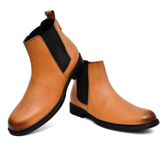 Fashionable Tan Leather Boots featuring a rugged yet sophisticated look.