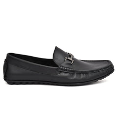 Side view of Country Maddox Black Leather Loafers highlighting sleek design.