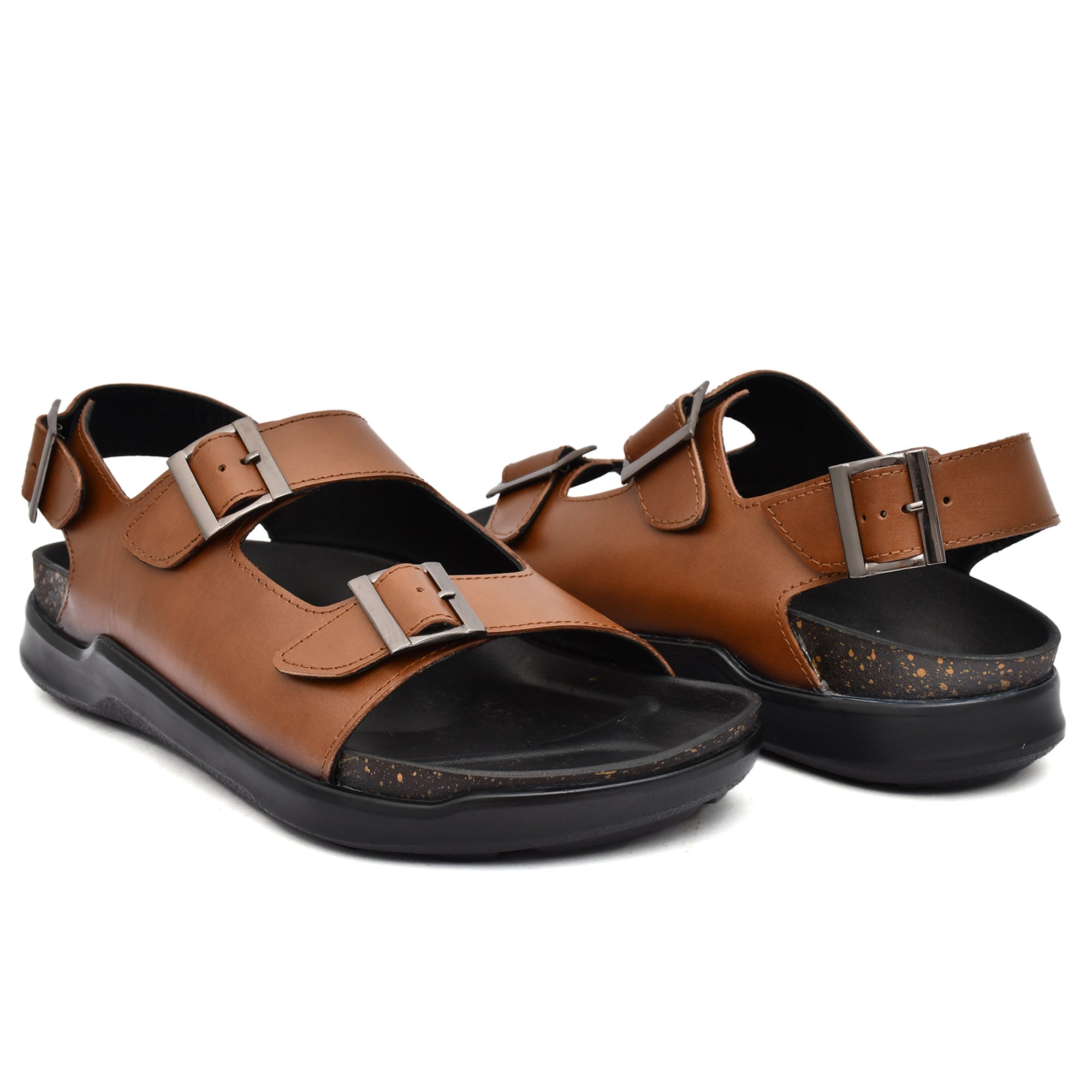 Trendy leather sandals with a modern twist, ideal for summer occasions.