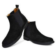 Black sued leather boots, a must-have addition to your wardrobe.