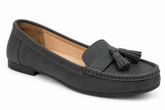 Women's Dark Grey Nubuck Tassel Loafers – LF 05